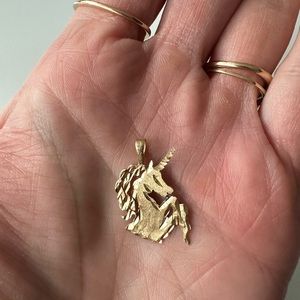 14K solid yellow gold unicorn charm necklace